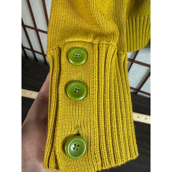 mustard yellow August Silk sweater with a shawl-style collar and large buttons - Picture 3 of 4